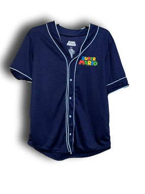 Nintendo Super Mario Navy Mens jersey Shirt with Colorful Logo size small